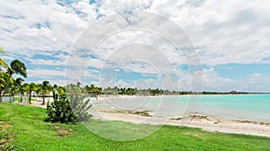 amazing view of the beach and tranquil,turquoise ocean water on sunny gorgeous day