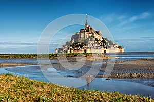 Amazing View on Beautiful Mont Saint Michel cathedral photo