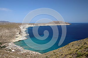 Amazing view of Cala del Plomo beach , one of the most beautiful spots in Cabo de Gata natural park, NÃÂ­jar, Andalusia, Spain photo