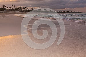 Amazing view of Caribbean beach with white sand and beautiful exotic palm trees, Dominican Republic, Caribbean Islands