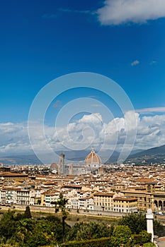 Amazing view of the city of Florence with Brunelleschi`s Dome. Florence, Italy