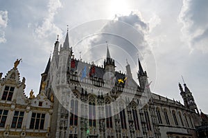 Amazing view on the city hall of Bruges in Belgium, beautiful building