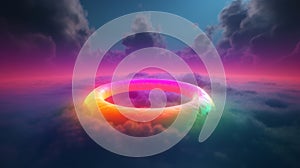 An amazing view of colorful rainbow ring over colorful clouds generative AI