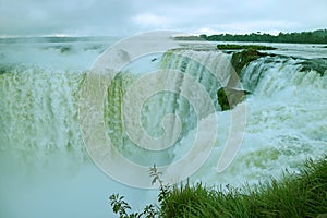 Amazing view of the Devil`s Throat area of Iguazu Falls at Argentinian side, Misiones province, Argentina