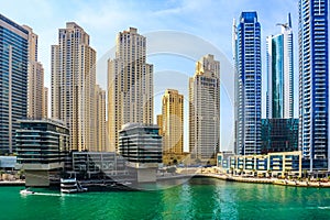 Amazing view of Dubai Marina Waterfront Skyscraper, Residential and Business Skyline in Dubai Marina, United Arab Emirates