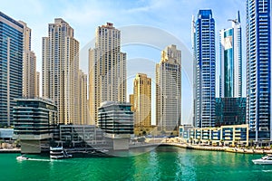 Amazing view of Dubai Marina Waterfront Skyscraper, Residential and Business Skyline in Dubai Marina, United Arab Emirates