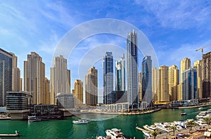 Amazing view of Dubai Marina Waterfront Skyscraper, Residential and Business Skyline in Dubai Marina, United Arab Emirates