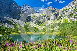 Mountain lake Zelene Pleso in Tatra mountains in Slovakia