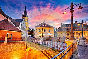 Amazing View of Evangelical Cathedral and the Liars Bridge in the center of Sibiu city photo