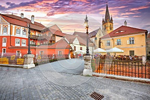 Amazing View of Evangelical Cathedral and the Liars Bridge in the center of Sibiu city photo