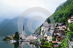 Amazing view of famous Hallstatt village