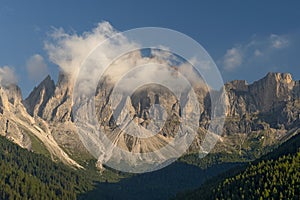Amazing view of Funes Valley Villnob with Odle Group mountains on background, Dolomiti Alps, Bolzano, South Tyrol, Italy