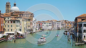 Amazing view of Grand Canal, water taxis and private boats sailing river, tour