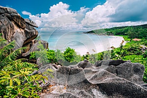 Amazing view at Grande Anse beach located on La Digue Island, Seychelles