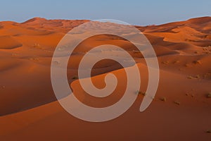 Amazing view of the great sand dunes in the Sahara Desert, Erg Chebbi, Merzouga, Morocco