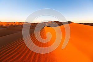 Amazing view of the great sand dunes in the Sahara Desert, Erg Chebbi, Merzouga, Morocco