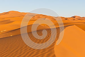 Amazing view of the great sand dunes in the Sahara Desert, Erg Chebbi, Merzouga, Morocco