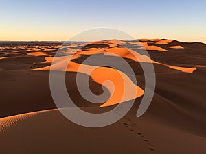 Amazing view of the great sand dunes in the Sahara Desert, Erg Chebbi, Merzouga, Morocco