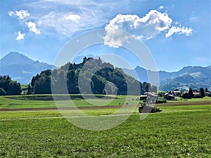 Amazing view of the Gruyere Castle on his hill