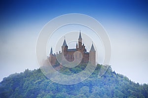 Amazing view of Hohenzollern castle in haze photo