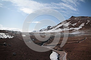 Amazing view of Iceland landscape on cloudy sky background