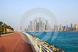 Amazing view of Jumeirah Beach Residence and Dubai Marina Waterfront Skyscraper, Residential and Business Skyline in Dubai Marina,