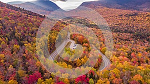 Amazing view of Kancamagus Highway in New Hampshire during Foliage season Autumn USA