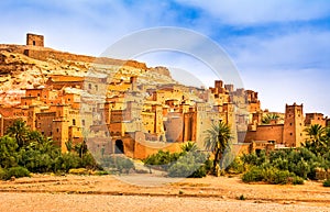 Amazing view of Kasbah Ait Ben Haddou near Ouarzazate in the Atlas Mountains of Morocco. UNESCO World Heritage Site since 1987. A