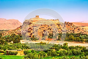 Amazing view of Kasbah Ait Ben Haddou near Ouarzazate in the Atlas Mountains of Morocco. UNESCO World Heritage Site since 1987. A