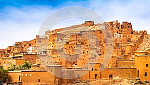 Amazing view of Kasbah Ait Ben Haddou near Ouarzazate in the Atlas Mountains of Morocco. UNESCO World Heritage Site since 1987. A