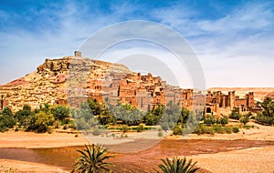 Amazing view of Kasbah Ait Ben Haddou near Ouarzazate in the Atlas Mountains of Morocco. UNESCO World Heritage Site since 1987. A