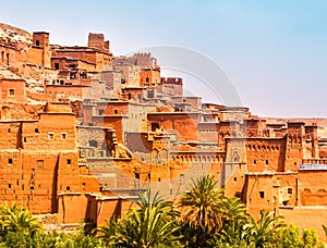 Amazing view of Kasbah Ait Ben Haddou near Ouarzazate in the Atlas Mountains of Morocco. UNESCO World Heritage Site since 1987.