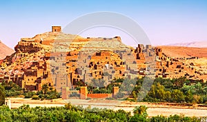 Amazing view of Kasbah Ait Ben Haddou near Ouarzazate in the Atlas Mountains of Morocco. UNESCO World Heritage Site since 1987.