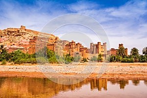 Amazing view of Kasbah Ait Ben Haddou near Ouarzazate in the Atlas Mountains of Morocco. UNESCO World Heritage Site since 1987.