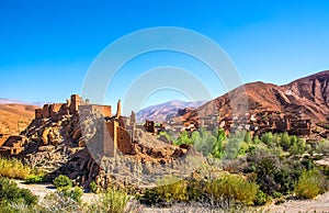 Amazing view of a Kasbah`s ruin on the way to Kasbah Ait Ben Had