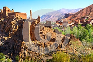 Amazing view of a Kasbah`s ruin on the way to Kasbah Ait Ben Had