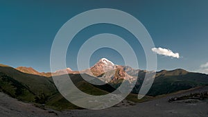 Amazing view of Kazbeg mount on a sunrise photo