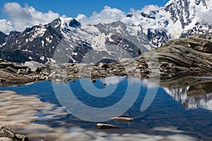 Magic view of Lago Smeraldo with Monte Rosa in the background, Valle Anzasca, Piedmont photo