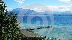 Amazing view of Lake Garda from the park Parco Pubblico Tomelleri in Sirmione town, Italy