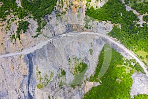 Amazing view of the landslide on a mountain road. The road from Mestia to Zugdidi was blocked by an rockfall. Road