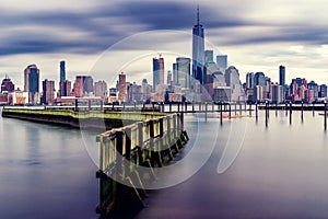 amazing view lower Manhattan , financial district with sunset, New York City