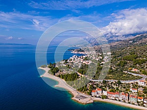 Amazing view at Makarska rivera beaches with apartments. Podgora-Caklje area