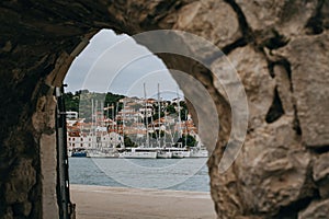 Amazing view of marina and Trogir old town, Croatia. Travel destination in Croatia