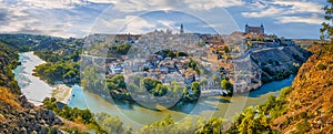 Amazing View of Medieval Center of Toledo City in Spain With Tejo River, Cathedral and Alcazar of Toledo