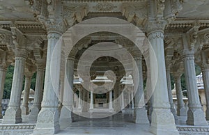 Amazing view of memorial grounds to Maharaja Sawai Mansingh II and family constructed of marble. Gatore Ki Chhatriyan, Jaipur,