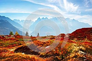 Amazing view on Monte Bianco mountains range with Monblan on background