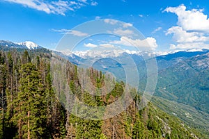 The amazing view from Moro Rock to Sierra Nevada, Mount Whitney. Hiking in Sequoia National Park, California, USA