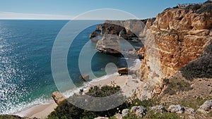 Amazing view of the most famous Marinha beach in Algarve, Portugal