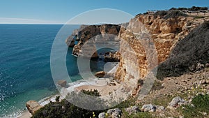 Amazing view of the most famous Marinha beach in Algarve, Portugal