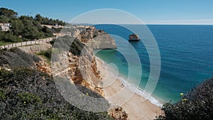 Amazing view of the most famous Marinha beach in Algarve, Portugal